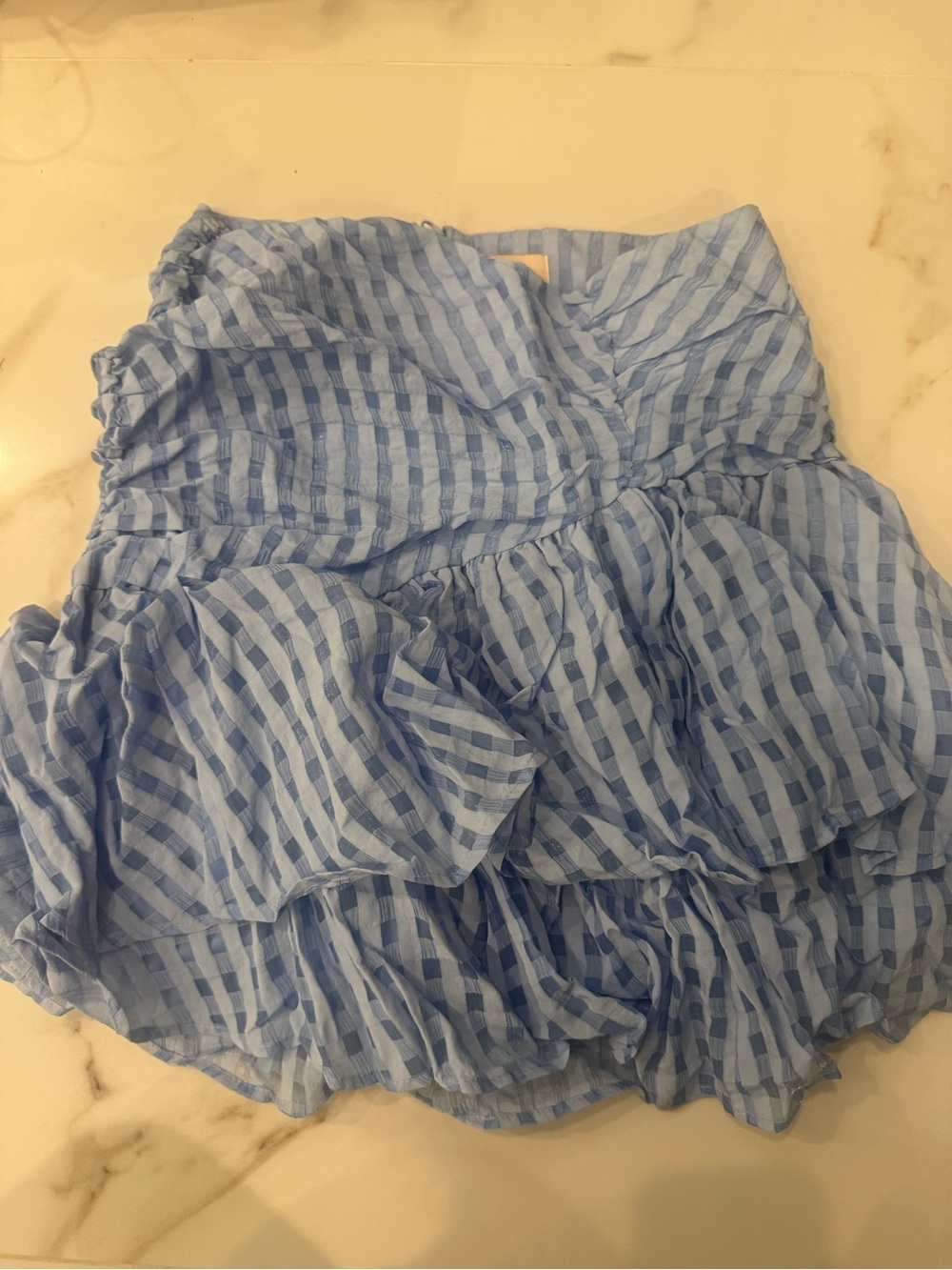 H&M Light Blue Gingham Ruffle Mini Skirt - Picture 8 of 8